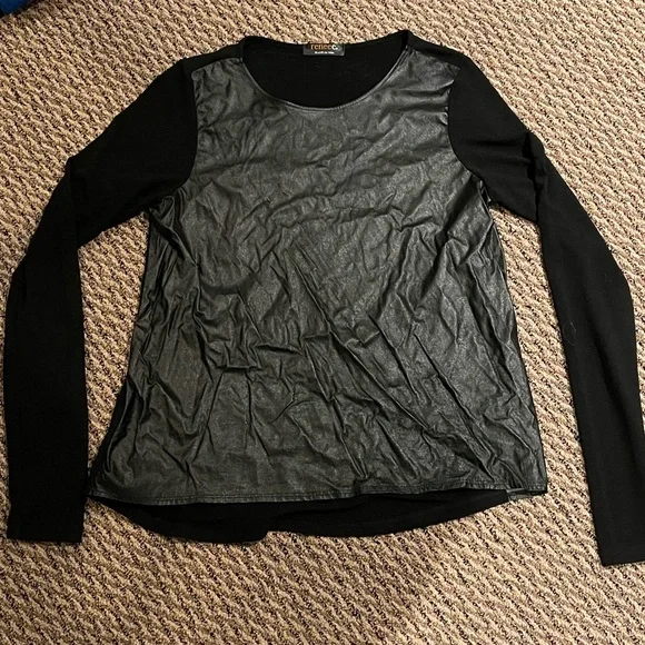 NEW Renee C. Faux leather front top - Picture 2 of 8